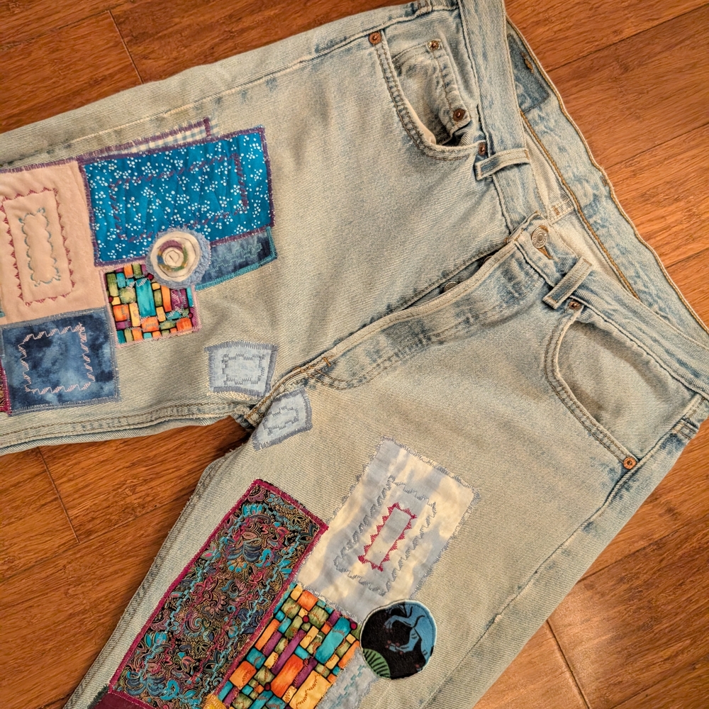 501 Levi's Patchwork Embroidered Bootcut Jeans Be… - image 8